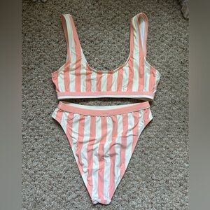 Striped Bikini Set in Pink and Beige